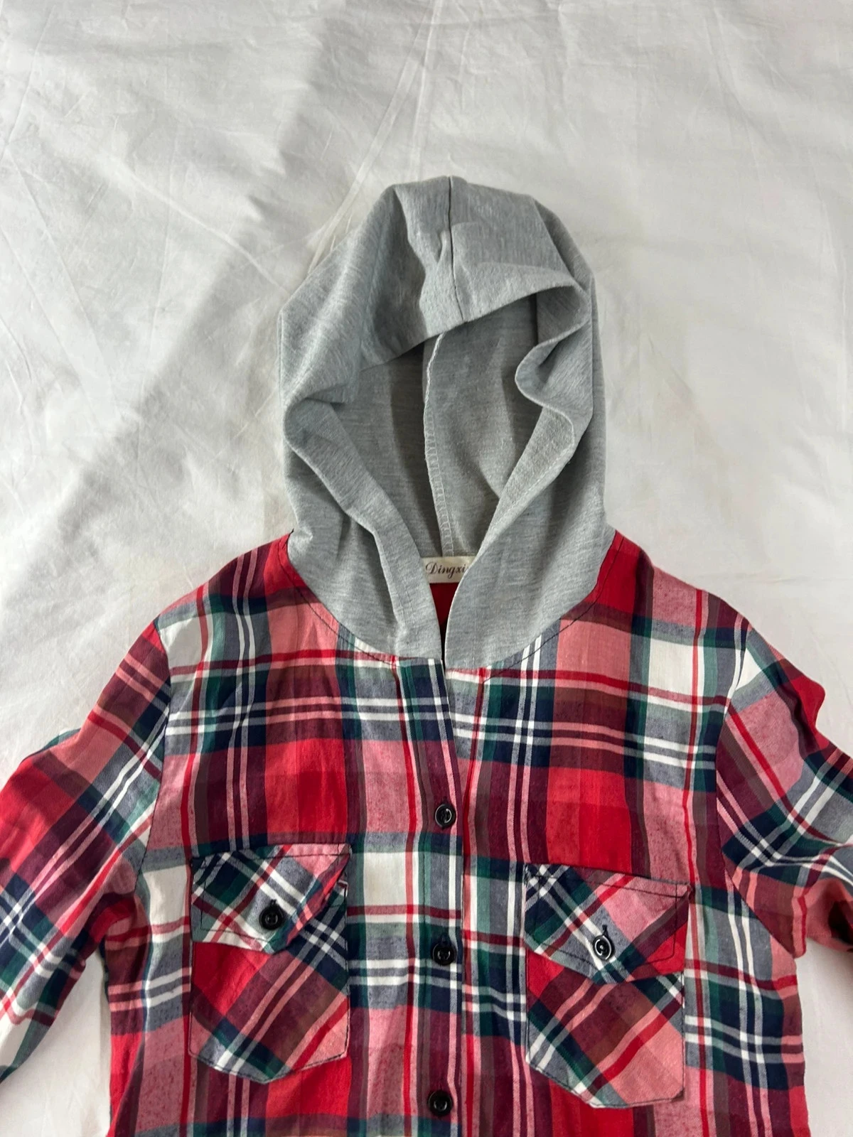 Rode grijze geruite hoodie dingxin vintage – photo 5